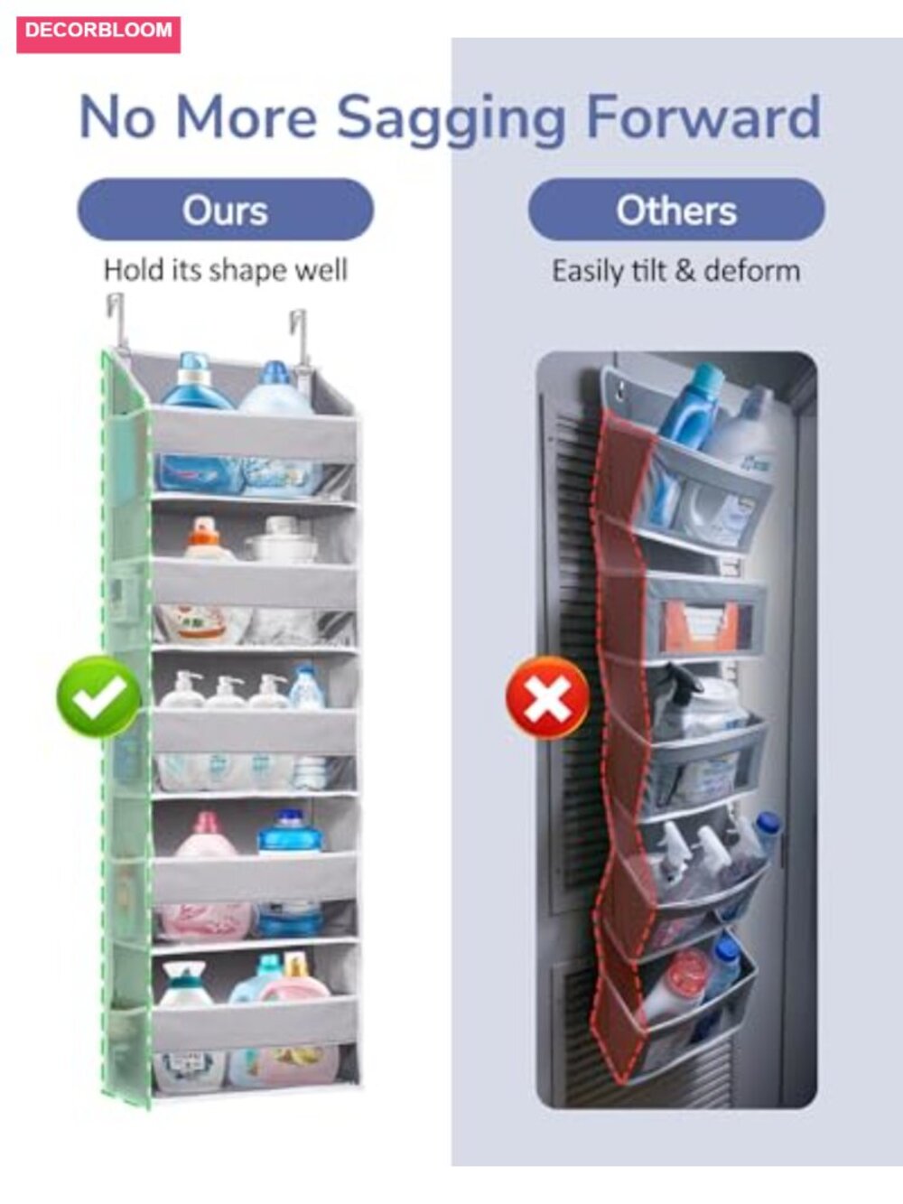 5-Layer Over Door Storage Organizer with Mesh Pockets, Clear Windows, 44 lbs - Picture 3 of 6